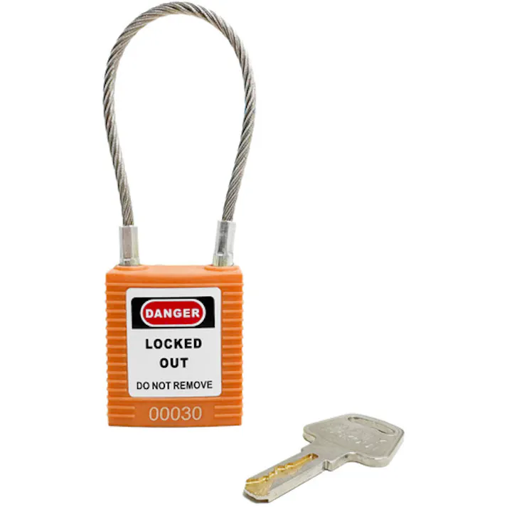 【CAINZ-DASH】セーフラン安全用品 ロックアウト用ケーブルパドロック オレンジ 14690-1【別送品】