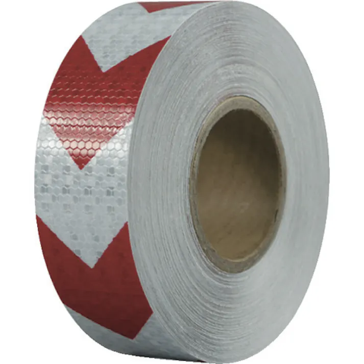 【CAINZ-DASH】セーフラン安全用品 高輝度反射テープ 赤白矢印 幅50mm×50m 14363【別送品】