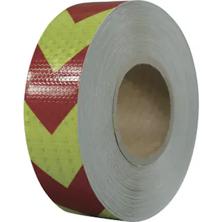 【CAINZ-DASH】セーフラン安全用品 高輝度反射テープ 赤黄矢印 幅50mm×50m 14364【別送品】