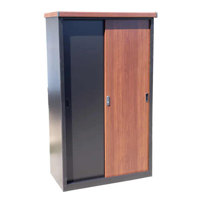 木目調スチール製物置 ブラック×木目調ブラウン IES-9255 幅92.7cm 高さ155cm 奥行50cm【別送品】