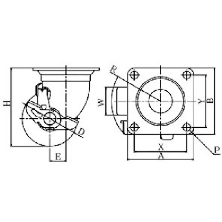 【CAINZ-DASH】ユーエイ キャスター事業部 プレート式 自在 低床キャスター 強化ナイロン 車輪径65mm ストッパー付き Hタイプ HG-S型 取付寸法71×71 HG-65GNBS【別送品】