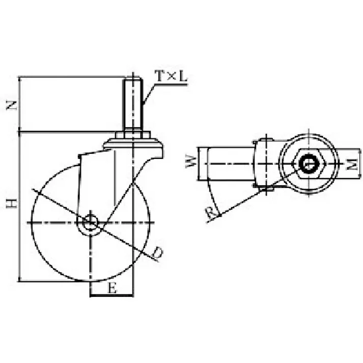 【CAINZ-DASH】ユーエイ キャスター事業部 ねじ込み式 自在 ステンレスキャスター ナイロン 車輪径100mm Eタイプ SUS-ET型 ネジ寸法W3/4×40山数10 SUS-ET-100N-W3/4-40【別送品】
