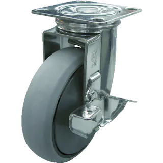 【CAINZ-DASH】ユーエイ キャスター事業部 プレート式 自在 ステンレスキャスター ウレタン 車輪径100mm ストッパー付き Jタイプ SUS-J-S型 取付寸法74×74(67×67) SUS-GUJ-100S【別送品】