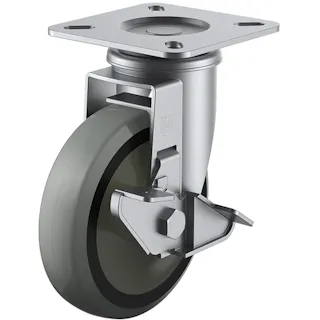 【CAINZ-DASH】ユーエイ キャスター事業部 プレート式 自在 ステンレスキャスター ウレタン 車輪径150mm ストッパー付き Jタイプ SUS-J-S型 取付寸法90×90(75×75) SUS-GUJ-150S【別送品】