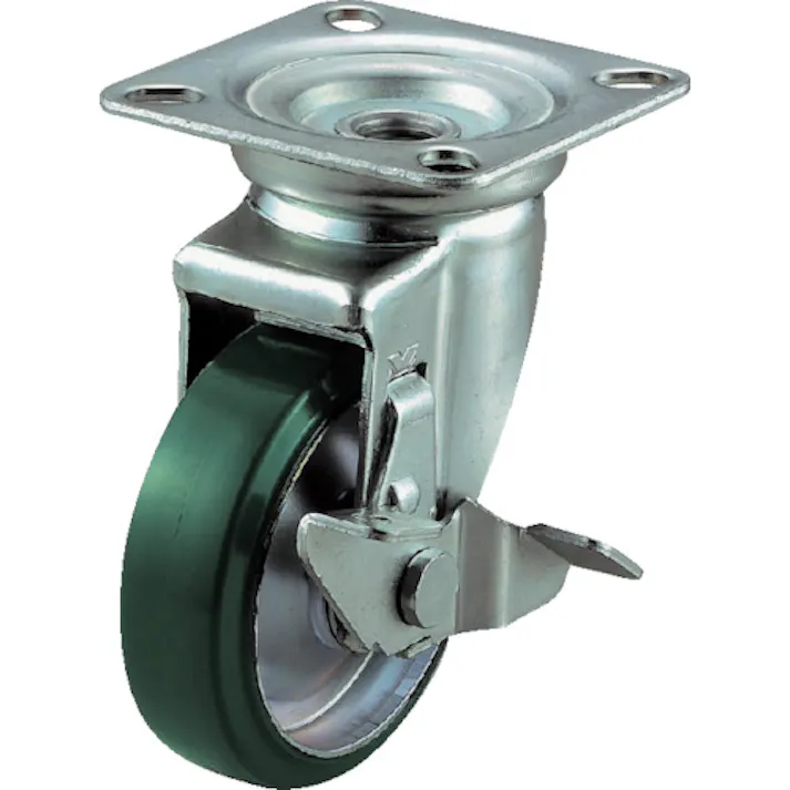 【CAINZ-DASH】ユーエイ キャスター事業部 プレート式 自在 キャスター ウレタン 車輪径75mm ストッパー付き Jタイプ J-S型 取付寸法63×63 UWJ-75S【別送品】