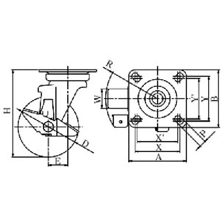 【CAINZ-DASH】ユーエイ キャスター事業部 プレート式 自在 キャスター ウレタン 車輪径75mm ストッパー付き Jタイプ J-S型 取付寸法63×63 UWJ-75S【別送品】