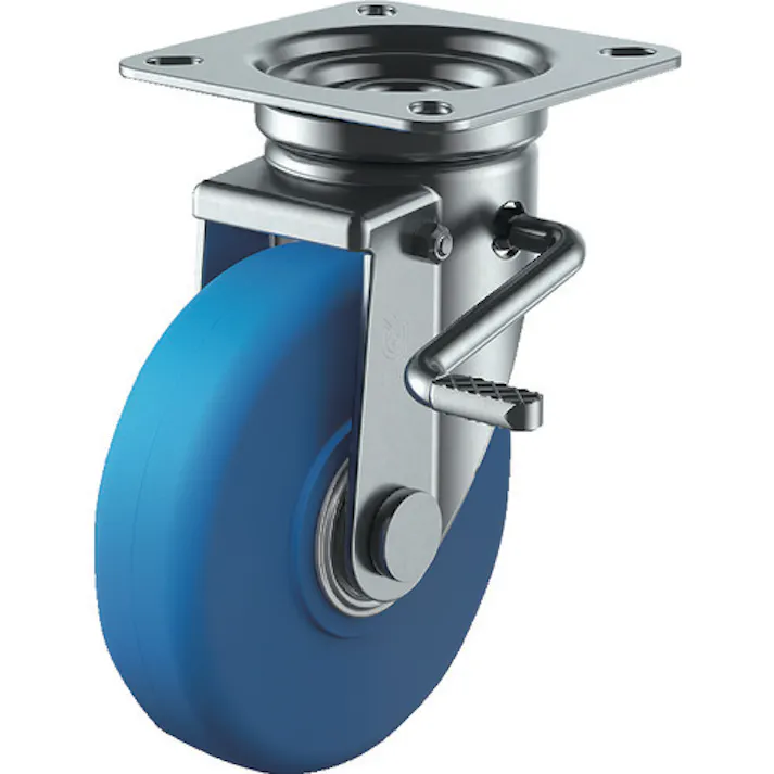 【CAINZ-DASH】ユーエイ キャスター事業部 プレート式 自在 キャスター モノマーキャストナイロン 車輪径130mm ストッパー付き Jタイプ JB(R)型 取付寸法82×82(75×75) MCBJB-130(R)【別送品】