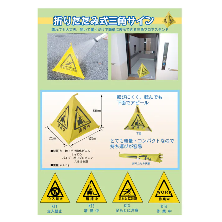 折りたたみ三角サイン 足もとに注意
