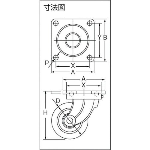 ヨドノ 鋳物重量用キャスター 許容荷重６５６．６ 取付穴径１５ｍｍ-