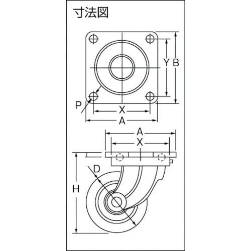 ヨドノ 鋳物重量用キャスター 許容荷重882 取付穴径16mm MHA-MG300X100 (株)ヨドノ - 2