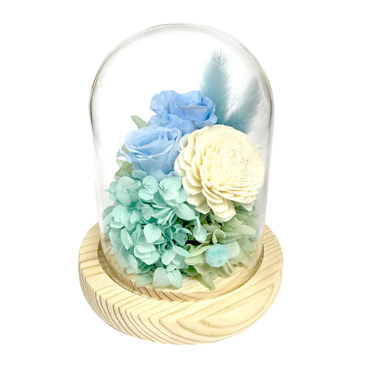 ガラスドームアレンジソレイユ/ターコイズ+ブルー