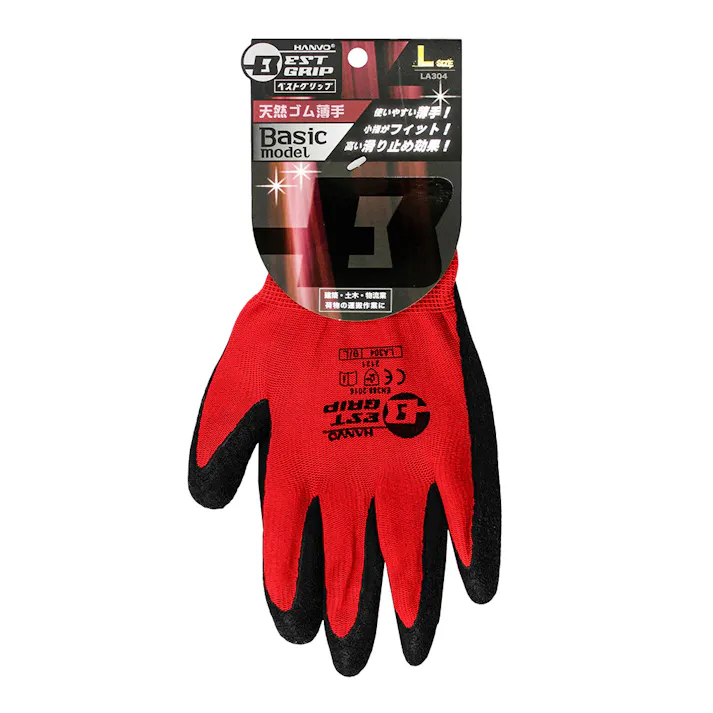 ベストグリップ 天然ゴム薄手手袋 L 1P レッド