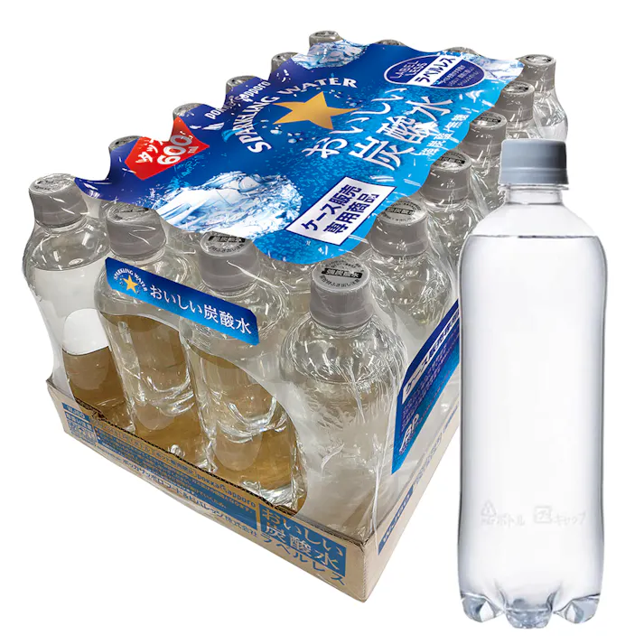 【ケース販売】ポッカサッポロ おいしい炭酸水ラベルレス ハーフトレイシュリンクパック 600ml×24本