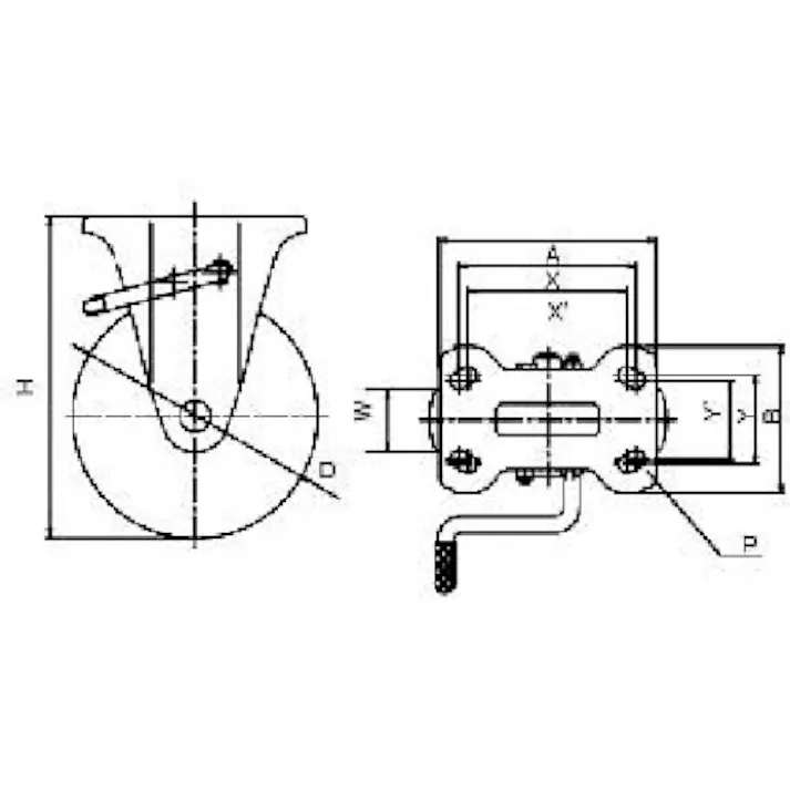 【CAINZ-DASH】ユーエイ キャスター事業部 プレート式 固定 キャスター プレミアムウレタン 車輪径150mm ストッパー付き PMタイプ PMR-LB(R)型 取付寸法112×50(100×56) PMR-150APULB(R)【別送品】