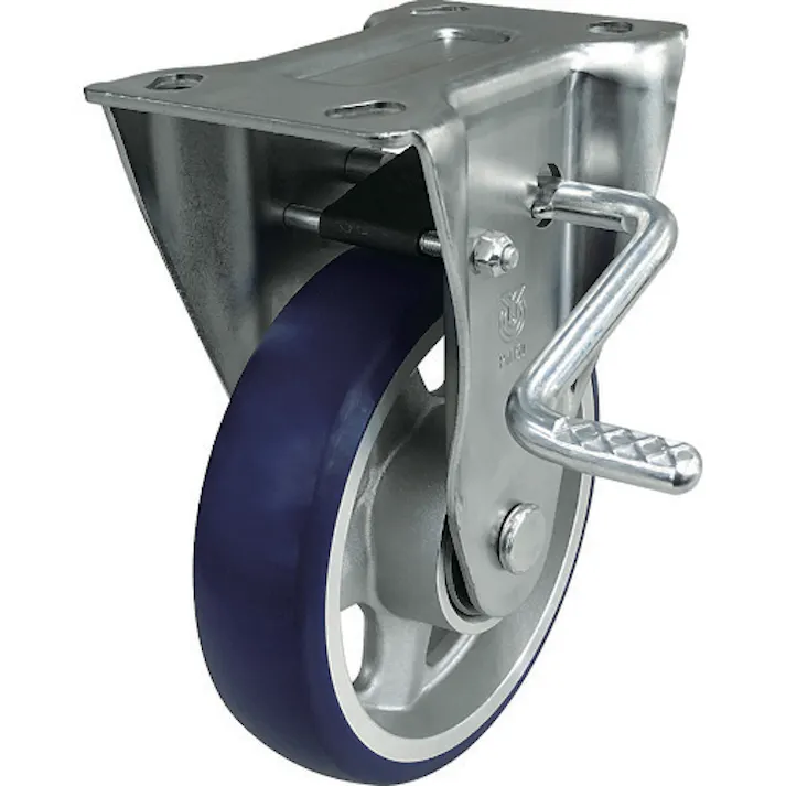 【CAINZ-DASH】ユーエイ キャスター事業部 プレート式 固定 キャスター プレミアムウレタン 車輪径200mm ストッパー付き PMタイプ PMR-LB(R)型 取付寸法112×63 PMR-200APULB(R)【別送品】