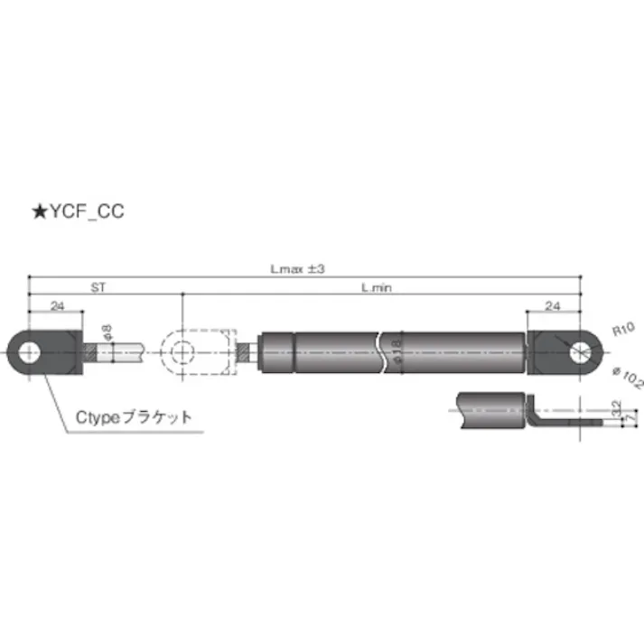 【CAINZ-DASH】ユーエイ キャスター事業部 ガススプリング YCFタイプ ストローク200mm 最伸長時反発力196N YCF200196CC【別送品】