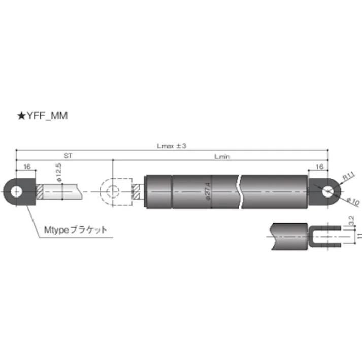 【CAINZ-DASH】ユーエイ キャスター事業部 ガススプリング YFFタイプ ストローク150mm 最伸長時反発力588N YFF150588MM【別送品】