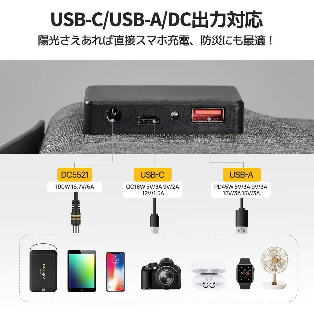 ソーラーパネル　100w 太陽光　防災対策　USB C端子　折り畳み Amazon.co.jp: ソーラーパネル 100W 太陽光パネル USB-C/USB-A