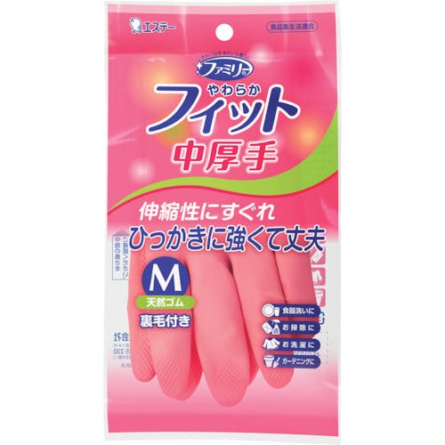 エステー ファミリー やわらかフィット 天然ゴム 中厚手 M ピンク ST74322 天然ゴム手袋(裏毛付) エステー ファミリー やわらかフィット 天然ゴム 中厚手 M ピンク ST74322 天然ゴム手袋(裏毛付)