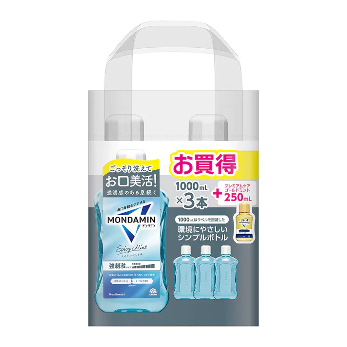 モンダミン スパイシーミント 1000ml×3本+プレミアムケアゴールドミント 250ml