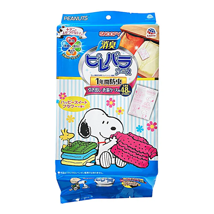 アース製薬 消臭ピレパラアース スヌーピー 1年間防虫 引き出し・衣装ケース用 ハッピースイートフラワー 48個