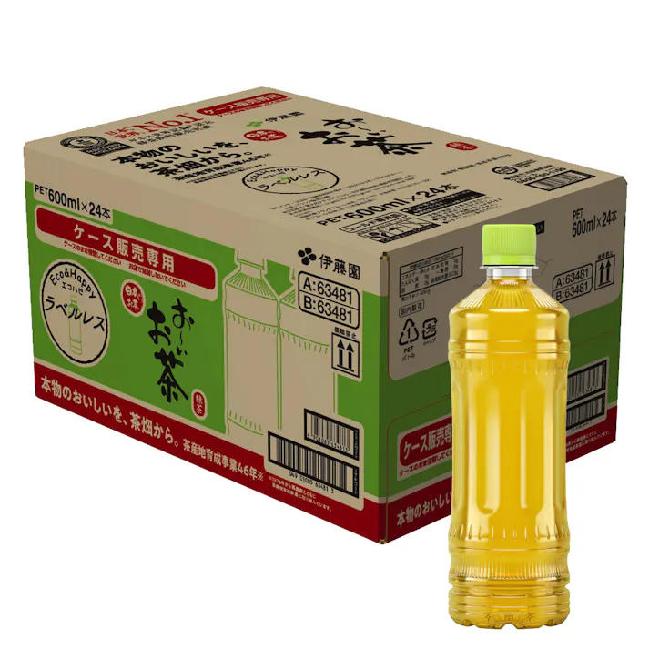 【ケース販売】お~いお茶 緑茶 ラベルレス 600ml×24本