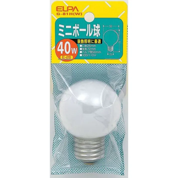 エルパ ELPA ミニボール球 40W 白 G-81H (W)
