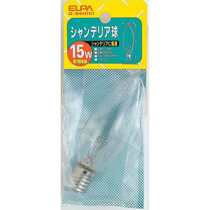 エルパ ELPA シャンデリア球 E17 透明 G-64H (C)