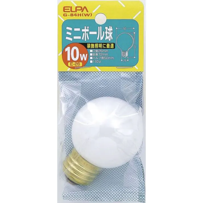 エルパ ELPA ミニボール球 10W E26 白 G-84H (W)