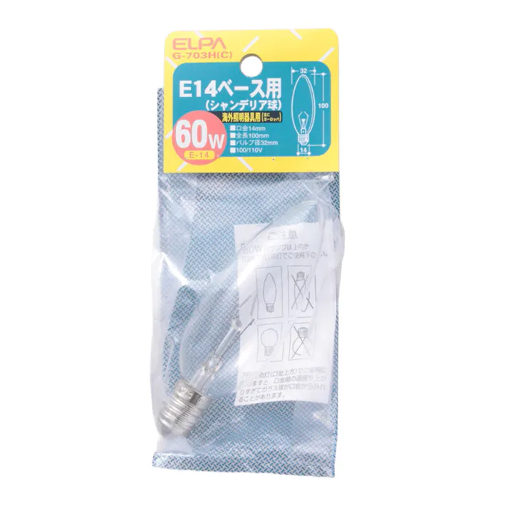 エルパ ELPA E14ベース用シャンデリア球 60W E14 クリア G-703H (C)