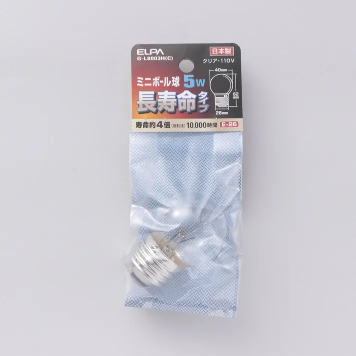 エルパ ELPA 長寿命ミニボール球 5W E26 G40 クリア G-L8003H (C)