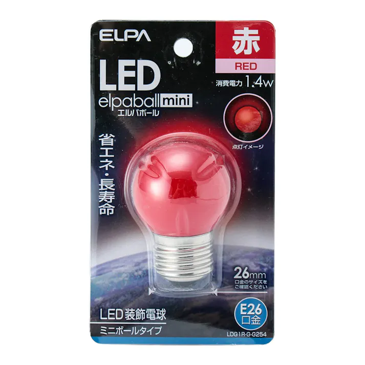 エルパ ELPA LED装飾電球 ミニボール球形 E26 G40 レッド LDG1R-G-G254