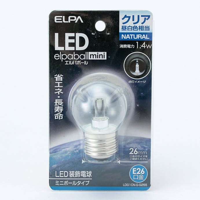 朝日電器 エルパ ELPA LED装飾電球 ミニボール球形 E26 G40 クリア昼白色 LDG1CN-G-G255