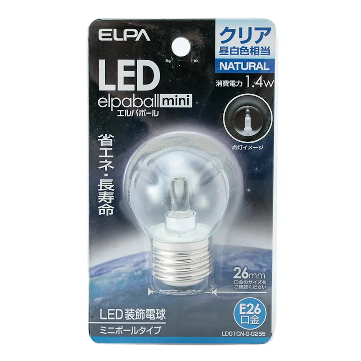 エルパ ELPA LED装飾電球 ミニボール球形 E26 G40 クリア昼白色 LDG1CN-G-G255