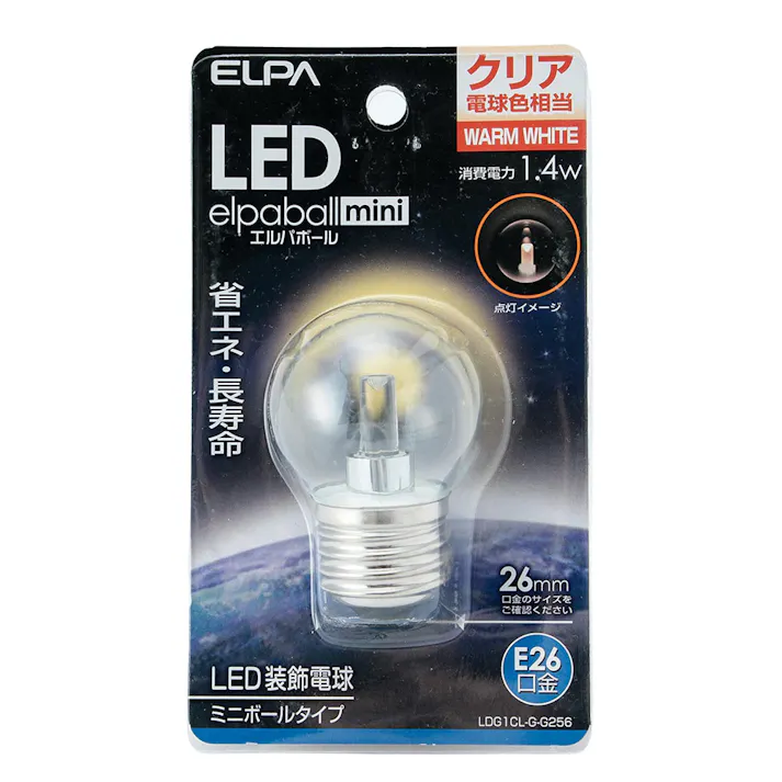 エルパ ELPA LED装飾電球 ミニボール球形 E26 G40 クリア電球色 LDG1CL-G-G256