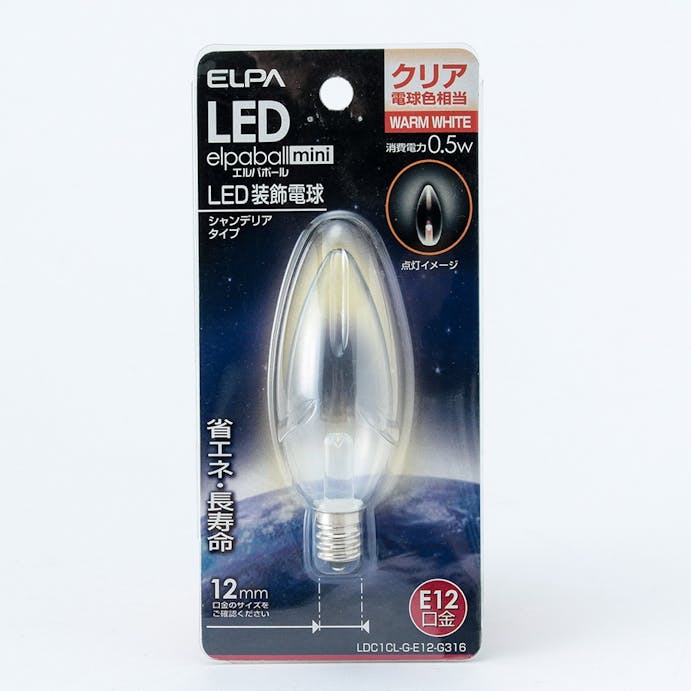 朝日電器 エルパ ELPA LED装飾電球 シャンデリア球形 E12 クリア電球色 LDC1CL-G-E12-G316