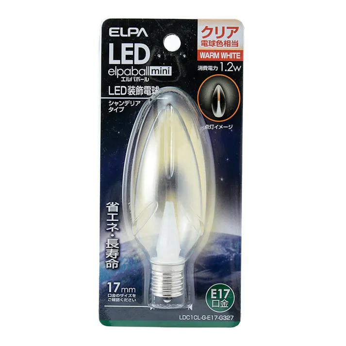 エルパ ELPA LED装飾電球 シャンデリア球形 E17 クリア電球色 LDC1CL-G-E17-G327
