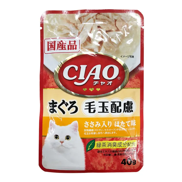 チャオパウチ毛玉配慮まぐろささみ入ほたて味40g
