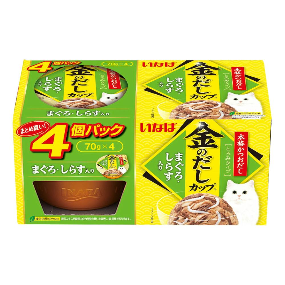 いなば 金のだしカップ まぐろ・しらす入り 4個パック 猫用ウェットフード(カップ・トレー) いなば 金のだしカップ まぐろ・しらす入り 4個パック 猫用ウェットフード(カップ・トレー)