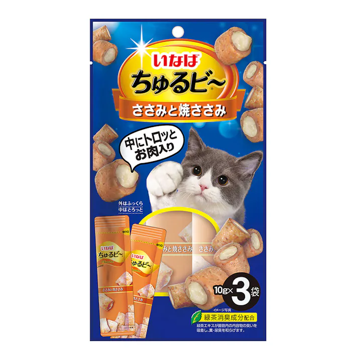 いなば ちゅるビ~ ささみと焼ささみ 中にトロッとお肉入り 10g×3袋(販売終了)