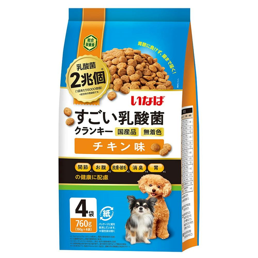 いなば すごい乳酸菌 クランキー チキン味 190g×4袋 専門フード(犬用ドライフード) いなば すごい乳酸菌 クランキー チキン味 190g×4袋 専門フード(犬用ドライフード)