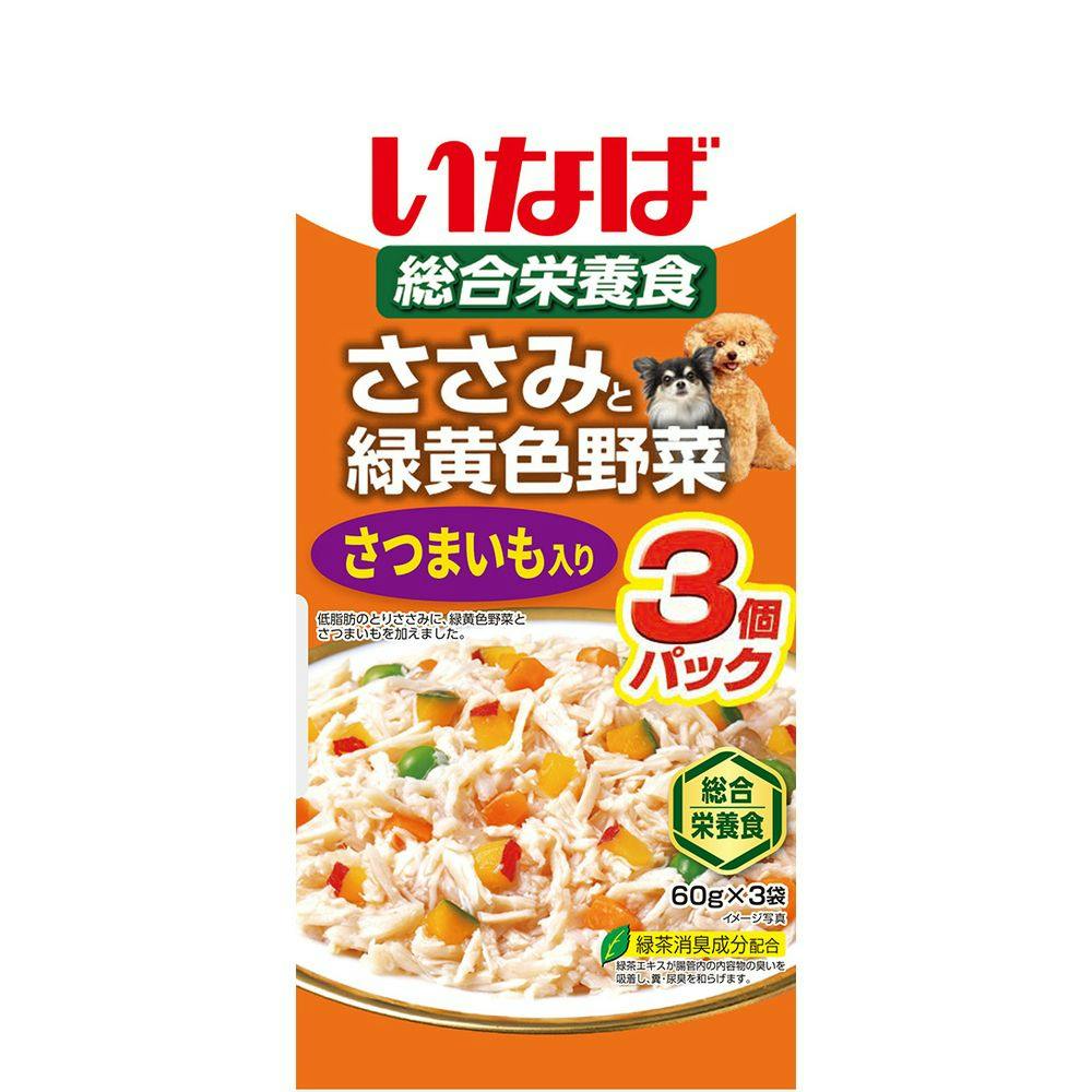 いなば ささみと緑黄色野菜 さつまいも入り 3個パック 60g×3袋