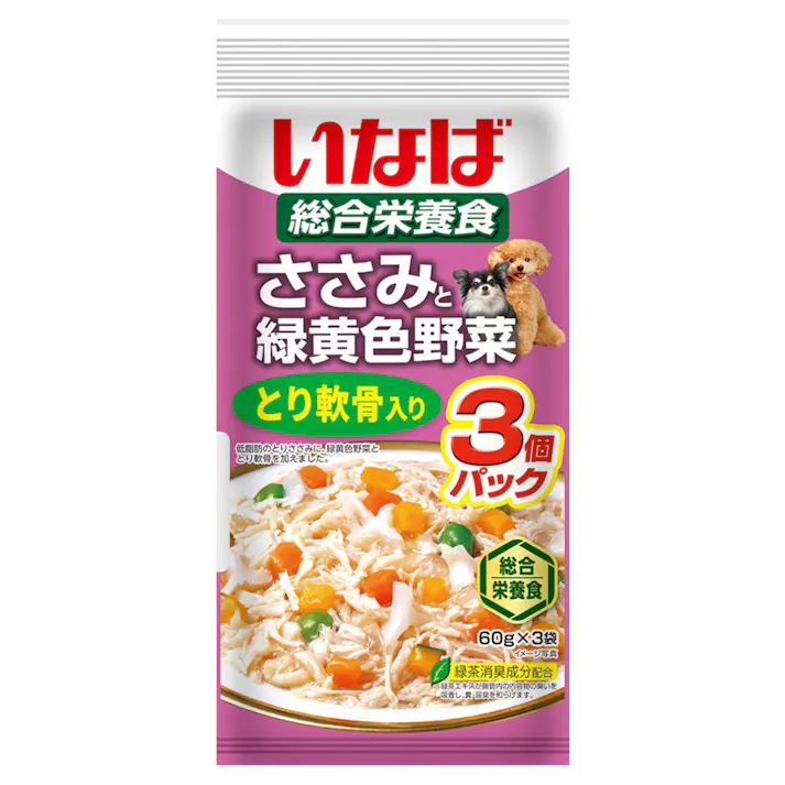 いなば ささみと緑黄色野菜 とり軟骨入り 3個パック 60g×3袋