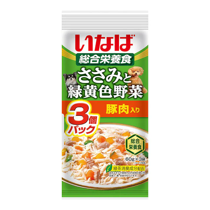いなば ささみと緑黄色野菜 豚肉入り 3個パック 60g×3袋