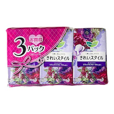 花王　ロリエ　パンティライナー　きれいスタイル　リラックスフローラルの香り　３６個×３パック