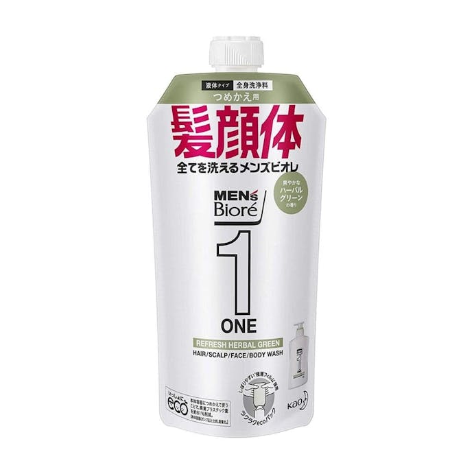 花王 メンズビオレ ONE オールインワン全身洗浄料 リフレッシュハーバルグリーン 詰替 340ml