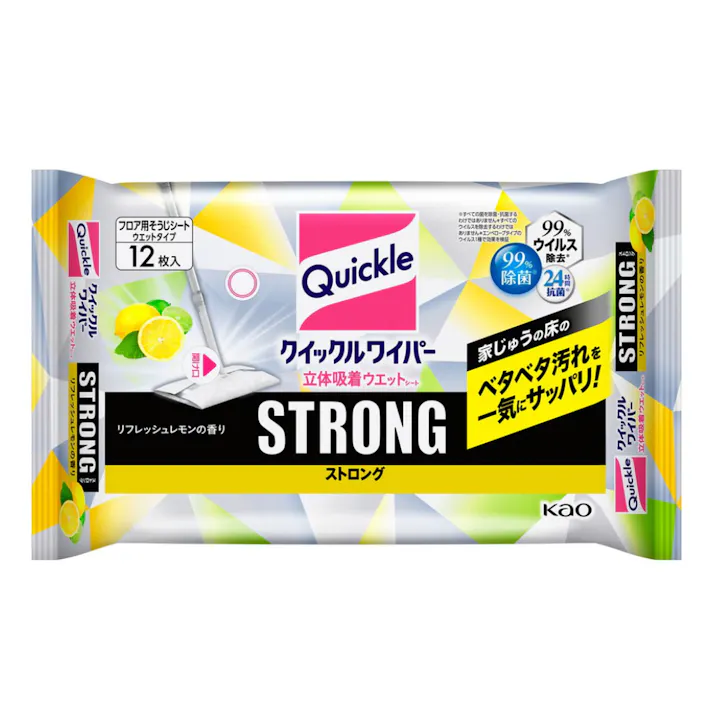 クイックルワイパー 立体吸着ウエットシート ストロング リフレッシュレモンの香り 12枚
