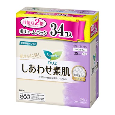 花王 ロリエ しあわせ素肌 特に多い昼用 25cm 羽つき 34枚