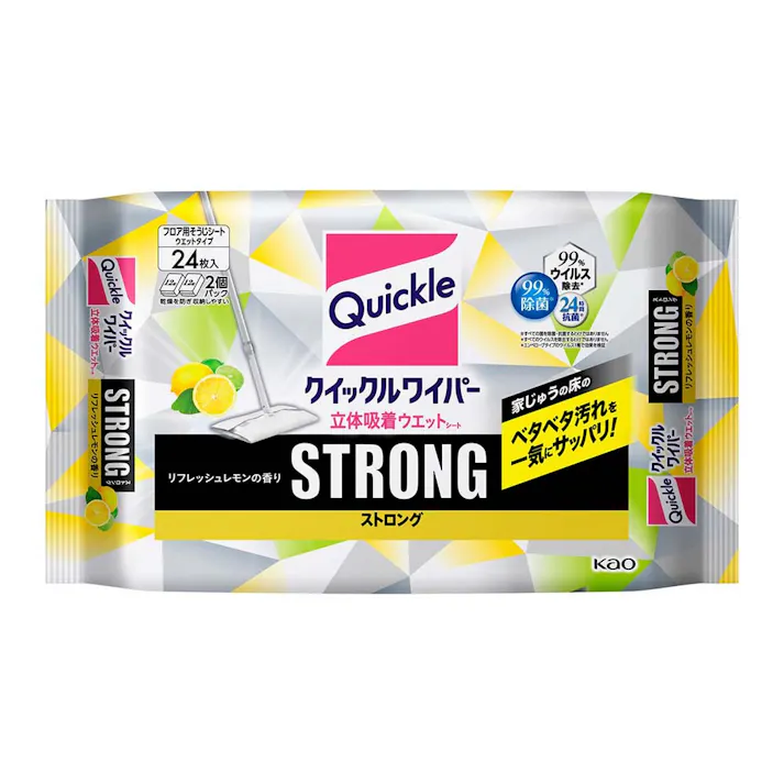 クイックルワイパー 立体吸着ウエットシート ストロング リフレッシュレモンの香り 24枚