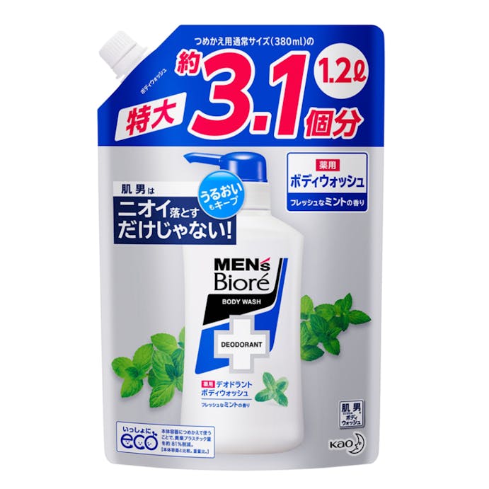 花王 メンズビオレ 薬用デオドラントボディウォッシュ フレッシュなミントの香り 詰替 1200ml